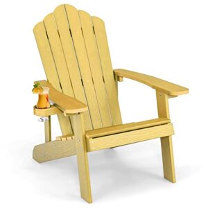 Giantex Outdoor Adirondack Chair - Oversized Patio Chairs w/Hidden Cup Holder, Realistic Wood Grain, 380 LBS Weight Capacity, Weather Resistant Firepit Chairs for Backyard, Garden (1, Yellow)
