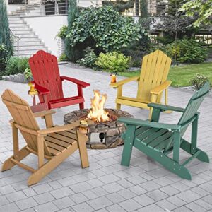 Giantex Outdoor Adirondack Chair - Oversized Patio Chairs w/Hidden Cup Holder, Realistic Wood Grain, 380 LBS Weight Capacity, Weather Resistant Firepit Chairs for Backyard, Garden (1, Yellow)
