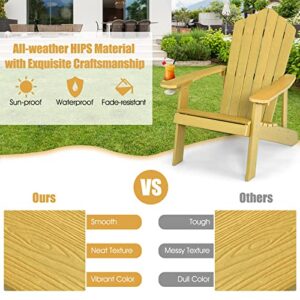 Giantex Outdoor Adirondack Chair - Oversized Patio Chairs w/Hidden Cup Holder, Realistic Wood Grain, 380 LBS Weight Capacity, Weather Resistant Firepit Chairs for Backyard, Garden (1, Yellow)