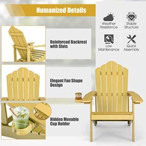 Giantex Outdoor Adirondack Chair - Oversized Patio Chairs w/Hidden Cup Holder, Realistic Wood Grain, 380 LBS Weight Capacity, Weather Resistant Firepit Chairs for Backyard, Garden (1, Yellow)