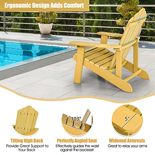 Giantex Outdoor Adirondack Chair - Oversized Patio Chairs w/Hidden Cup Holder, Realistic Wood Grain, 380 LBS Weight Capacity, Weather Resistant Firepit Chairs for Backyard, Garden (1, Yellow)