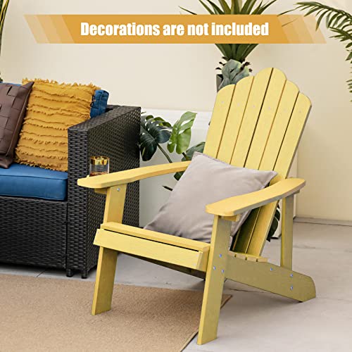 Giantex Outdoor Adirondack Chair - Oversized Patio Chairs w/Hidden Cup Holder, Realistic Wood Grain, 380 LBS Weight Capacity, Weather Resistant Firepit Chairs for Backyard, Garden (1, Yellow)