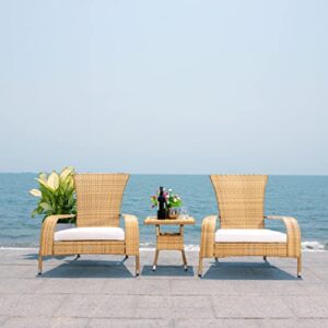 Safavieh Outdoor Collection Edna Natural/White Cushion 3-Piece Lounge Set PAT7719D