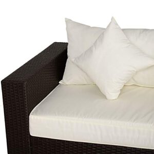 Outsunny Patio Outdoor Sofa, PE Rattan Wicker Loveseat, Outdoor Couch with 2 Throw Pillows & Comfortable Cushions, Cream White