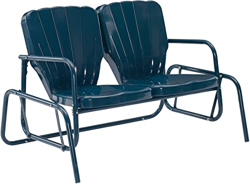 Crosley Furniture CO1032-NV Ridgeland Retro Outdoor Metal Loveseat Glider, Navy Gloss