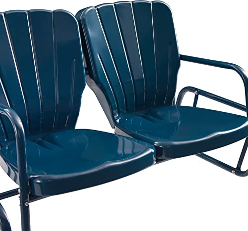 Crosley Furniture CO1032-NV Ridgeland Retro Outdoor Metal Loveseat Glider, Navy Gloss