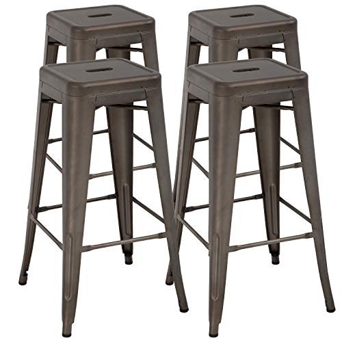 BestOffice Counter Height Metal Bar Stools Set of 4 Patio Stools Industrial Bar Chairs Indoor Outdoor Stackable 30 Inch Metal Stools Backless Metal Kitchen Stools Dining Barstools (Gun)