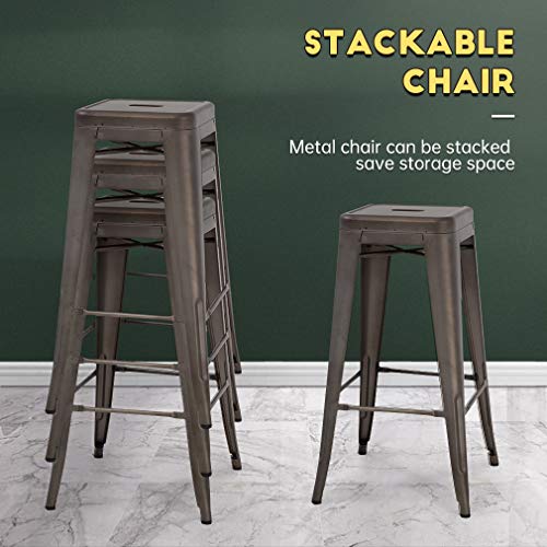 BestOffice Counter Height Metal Bar Stools Set of 4 Patio Stools Industrial Bar Chairs Indoor Outdoor Stackable 30 Inch Metal Stools Backless Metal Kitchen Stools Dining Barstools (Gun)