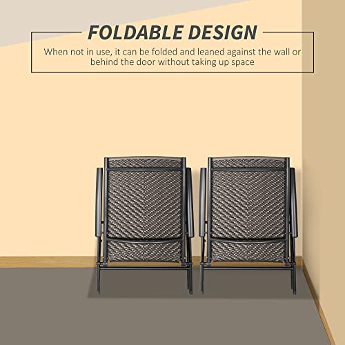 Outsunny Set of 2 Rattan Wicker Patio Dining Chairs with Backrest Adjustable and Folding Design, Outdoor Recliner Set for Garden, Backyard, Lawn, Balcony, Mixed Grey