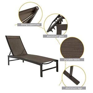 Crestlive Products Adjustable Outdoor Chaise Lounge Chair and Table Set, Aluminum Lounge Chairs Set, Five-Position Recliner, Curved Design, All Weather for Patio, Beach, Yard, Pool(Brown)