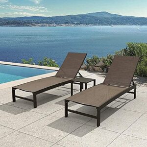 Crestlive Products Adjustable Outdoor Chaise Lounge Chair and Table Set, Aluminum Lounge Chairs Set, Five-Position Recliner, Curved Design, All Weather for Patio, Beach, Yard, Pool(Brown)