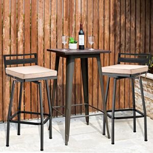 BENAROME Outdoor Swivel Metal Bar Stools Set, 27" Height Low Back Bar Stools with Cushion, Patio High Bistro Chair Set, All-Weather Resistant Indoor Outdoor Bar Chairs(2)