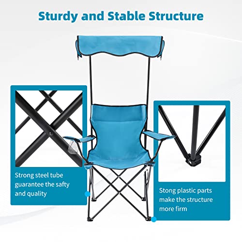 Homcosan Folding Camping Chair with Shade Canopy and Cup Holder Beach Chair with Canopy Shade Thicken 600D Oxford Portable Chairs Heavy Duty Support 330lbs for Outdoor