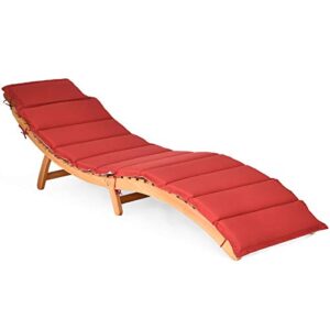 tangkula folding patio lounge chair, solid eucalyptus wood sun lounger chair, with double-sided cushioned seat for garden lawn backyard, portable chaise with foldable headrest (1)