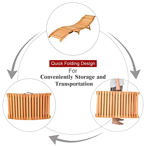 Tangkula Folding Patio Lounge Chair, Solid Eucalyptus Wood Sun Lounger Chair, with Double-Sided Cushioned Seat for Garden Lawn Backyard, Portable Chaise with Foldable Headrest (1)