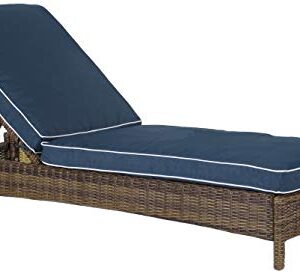 Crosley Furniture KO70070WB-NV Bradenton Outdoor Wicker Chaise Lounge, Brown with Navy Cushions