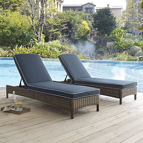 Crosley Furniture KO70070WB-NV Bradenton Outdoor Wicker Chaise Lounge, Brown with Navy Cushions