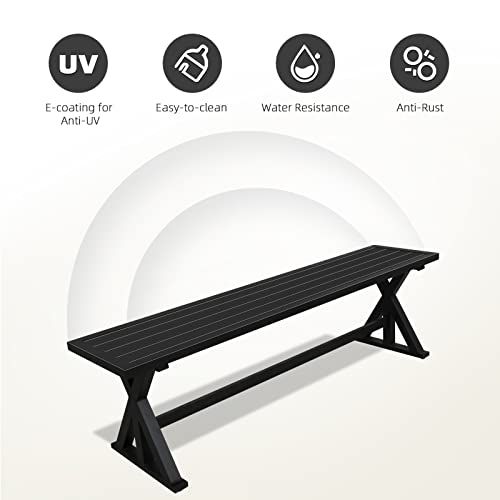 bigget Outdoor Metal Bench for Garden,Patio Dining Seating Benches Furniture for Outside Park,Picnic,Yard(Black)