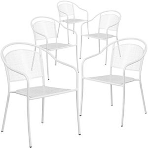 flash furniture commercial grade 5 pack white indoor-outdoor steel patio arm chair with round back