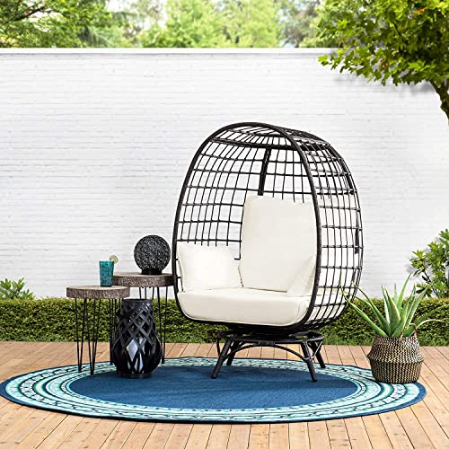 Sunjoy Cuddle Wicker Swivel Lounge, Oversized Indoor Outdoor Egg Chair with 4 Cushions for Patio, Backyard, Living Room, Brown