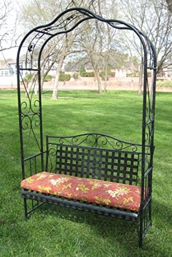 MANDALAY IRON PATIO ARBOR BENCH in ANTIQUE BLACK - PATIO FURNITURE