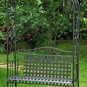 MANDALAY IRON PATIO ARBOR BENCH in ANTIQUE BLACK - PATIO FURNITURE