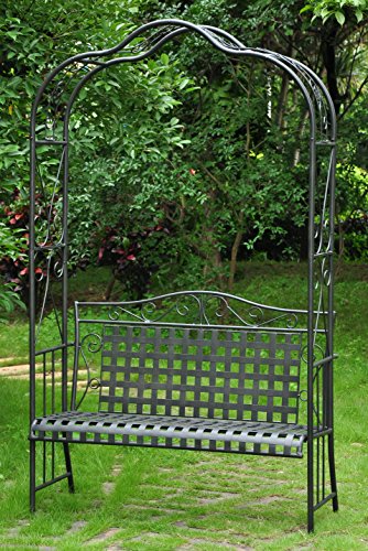 MANDALAY IRON PATIO ARBOR BENCH in ANTIQUE BLACK - PATIO FURNITURE