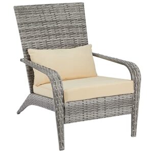 aecojoy patio adirondack wicker chair,outdoor coconino wicker chair with cushion and pillow,all weather high back rattan wicker patio dining chair for garden,backyard,porch,grey