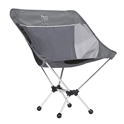 TIMBER RIDGE FC-339L Lightweight Portable Backpacking Folding Compact Camping Adults, Outdoor Chair with Carry Bag for Travel, Hiking, Beach, Supports 300lbs, 22" W x 14.2" D x 28.7" H, Gray