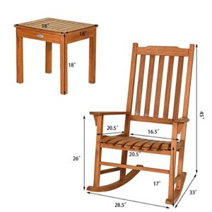 Giantex Rocking Chair 3 Piece Set Wooden W/Two Wood Conversation Chairs and Accent Table for Backyard Porch Poolside Lawn Wooden Rocker Set