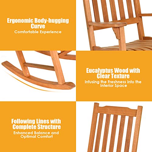 Giantex Rocking Chair 3 Piece Set Wooden W/Two Wood Conversation Chairs and Accent Table for Backyard Porch Poolside Lawn Wooden Rocker Set