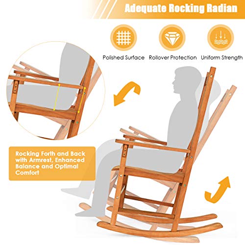 Giantex Rocking Chair 3 Piece Set Wooden W/Two Wood Conversation Chairs and Accent Table for Backyard Porch Poolside Lawn Wooden Rocker Set