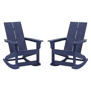 flash furniture finn modern poly resin wood adirondack rocking chair dual slat back-stainless steel hardware, 2 pack, navy