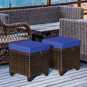 HAPPYGRILL 2pcs Patio Ottoman Set Outdoor Rattan Wicker Ottoman Seat with Removable Cushions Patio Furniture Footstool Footrest Seat