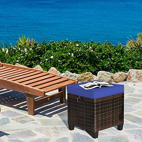 HAPPYGRILL 2pcs Patio Ottoman Set Outdoor Rattan Wicker Ottoman Seat with Removable Cushions Patio Furniture Footstool Footrest Seat