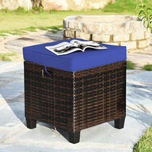 HAPPYGRILL 2pcs Patio Ottoman Set Outdoor Rattan Wicker Ottoman Seat with Removable Cushions Patio Furniture Footstool Footrest Seat