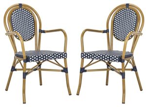 safavieh pat4014a-set2 outdoor collection rosen navy and white french bistro stacking arm chair
