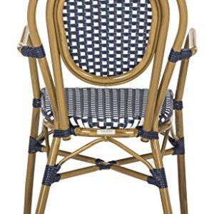 Safavieh PAT4014A-SET2 Outdoor Collection Rosen Navy and White French Bistro Stacking Arm Chair