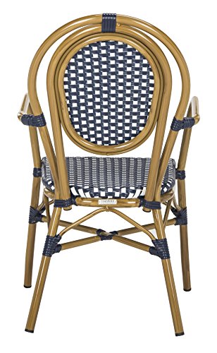 Safavieh PAT4014A-SET2 Outdoor Collection Rosen Navy and White French Bistro Stacking Arm Chair