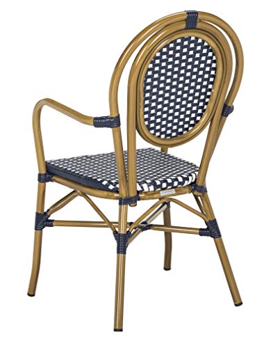 Safavieh PAT4014A-SET2 Outdoor Collection Rosen Navy and White French Bistro Stacking Arm Chair