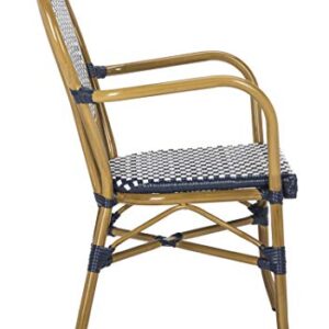 Safavieh PAT4014A-SET2 Outdoor Collection Rosen Navy and White French Bistro Stacking Arm Chair