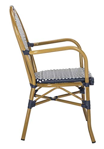 Safavieh PAT4014A-SET2 Outdoor Collection Rosen Navy and White French Bistro Stacking Arm Chair