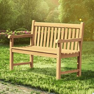 otsun garden bench outdoor bench, a-grade teak bench for front porch with curved backrest and arch armrest, yard benches for outdoor indoor, and patio, 48″ lx26 wx36 h, 100% teak wood