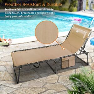 Coastrail Outdoor Chaise Lounge Chair 4 Position Folding Recliner with Pillow Bonus Pockets for Beach Patio Lawn Outdoor Pool Tanning, Up to 400lbs, Beige (Model: Folding Chaise Lounge Chair)