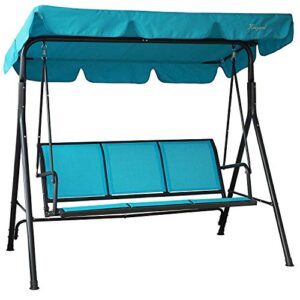 kozyard belle 3 person outdoor patio swing with strong weather resistant powder coated steel frame and textilence seats