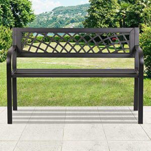 garden bench patio bench outdoor park bench metal outside porch chair seat cast iron steel frame sturdy bench patio furniture for yard porch entryway lawn decor deck, black, 46 in
