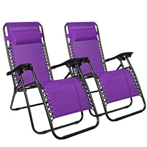 zero gravity chairs recliner lounge patio chairs set of 2 purple