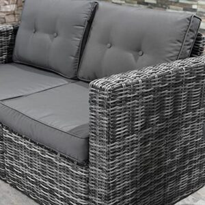 Outsunny 2 Piece Patio Wicker Corner Sofa Set, Outdoor PE Rattan Furniture, with Curved Armrests and Padded Cushions for Balcony, Garden, or Lawn, Lawn, Grey