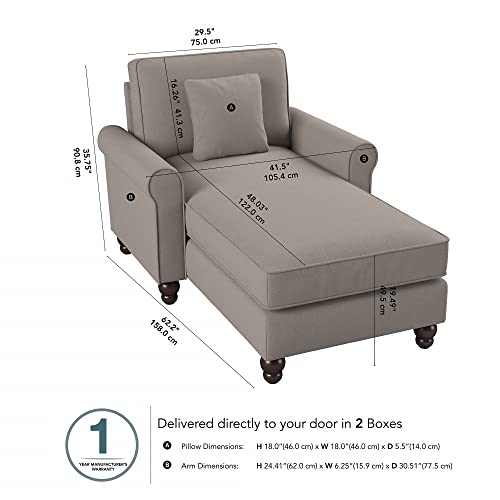 Bush Furniture Hudson Chaise Lounge with Arms, Beige Herringbone