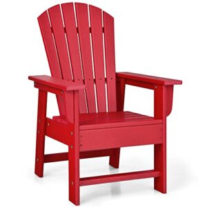 giantex adirondack chair, kids hdpe patio chair lawn chair with ergonomic backrest for deck, porch, backyard, poolside, indoor, weather resistance toddler outdoor chair (1, red)